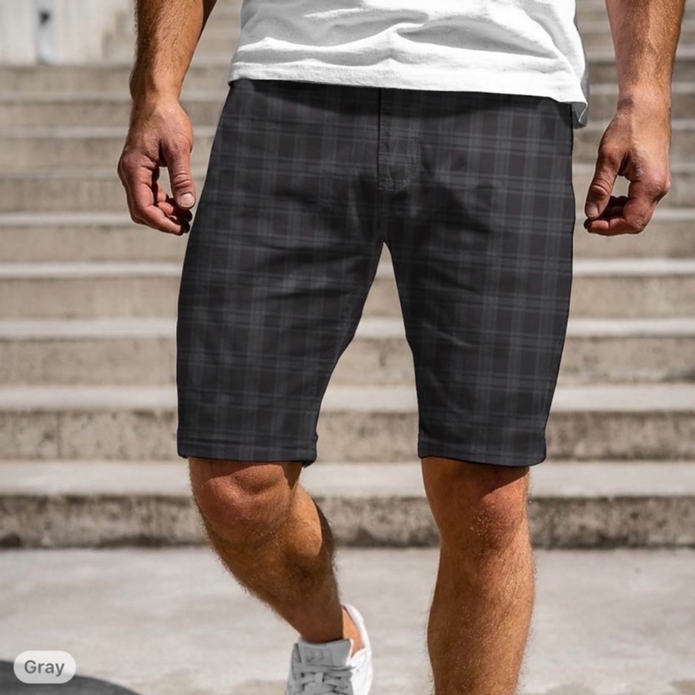 Nike Golf Plaid Shorts Size 36 Gray Black Sporty Outdoors Casual Neutral Minimal